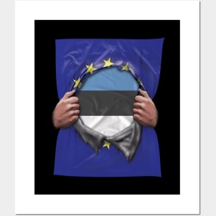 Estonia Flag European Union Flag Ripped Open - Gift for Estonian From Estonia Posters and Art